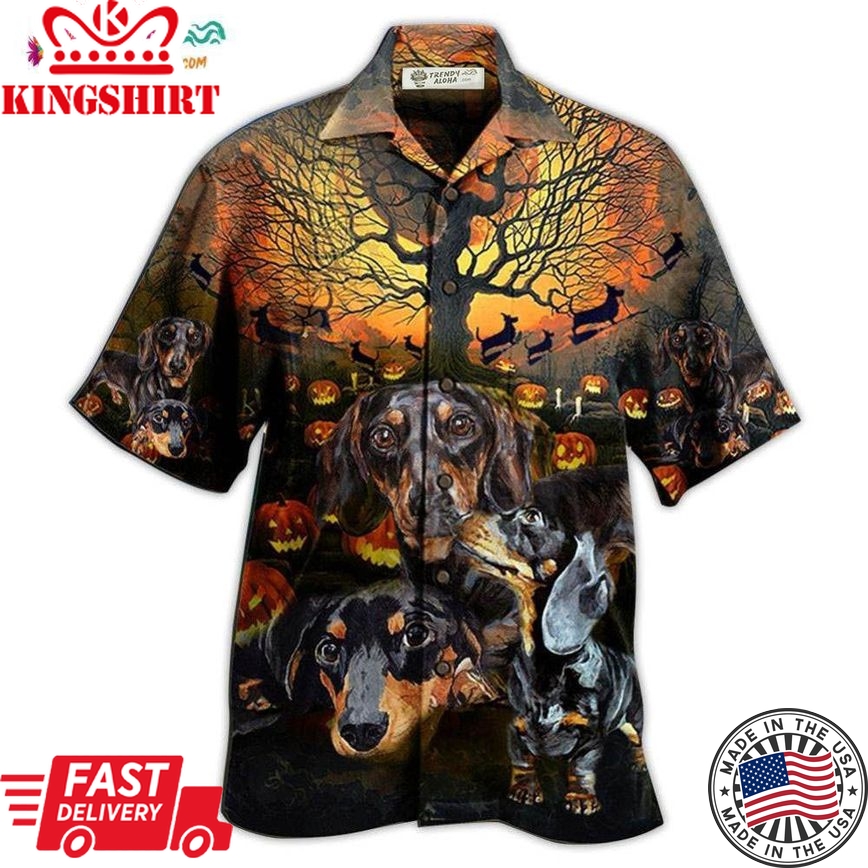 Dachshund Halloween Night Pumpkin Hawaiian Shirt