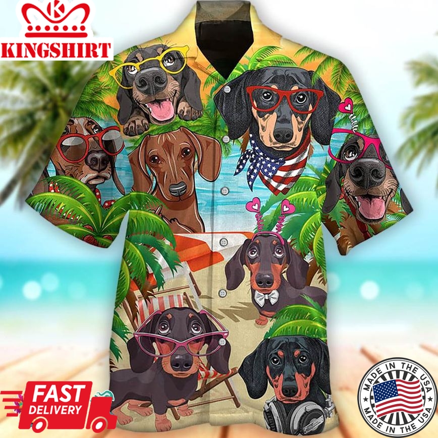 Dachshund Hawaiian Shirt Dachshund With Glasses On, Aloha Hawaiian Shirts