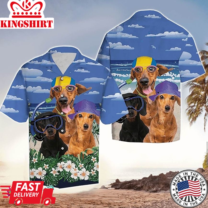 Dachshund Hawaiian Shirt Summer Beach With Flower, Aloha Hawaiian Shirts