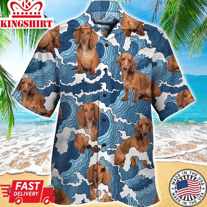 Dachshund Hawaiian Shirt Surfing On The Way, Aloha Hawaiian Shirts