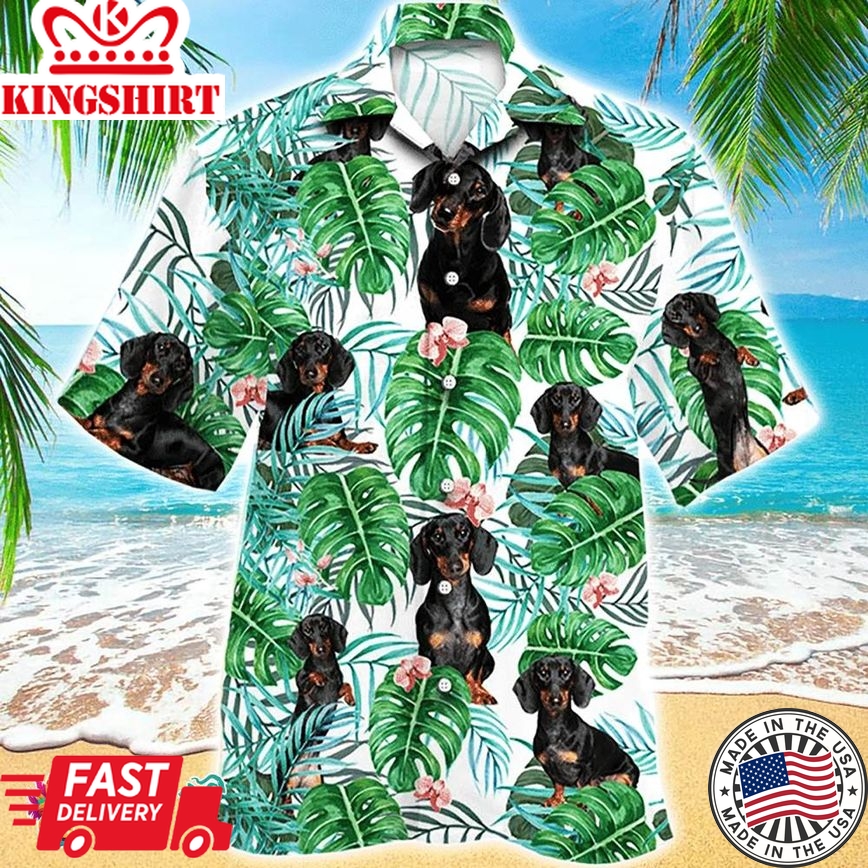 Dachshund Hawaiian Shirt Tropical Plant, Aloha Hawaiian Shirts