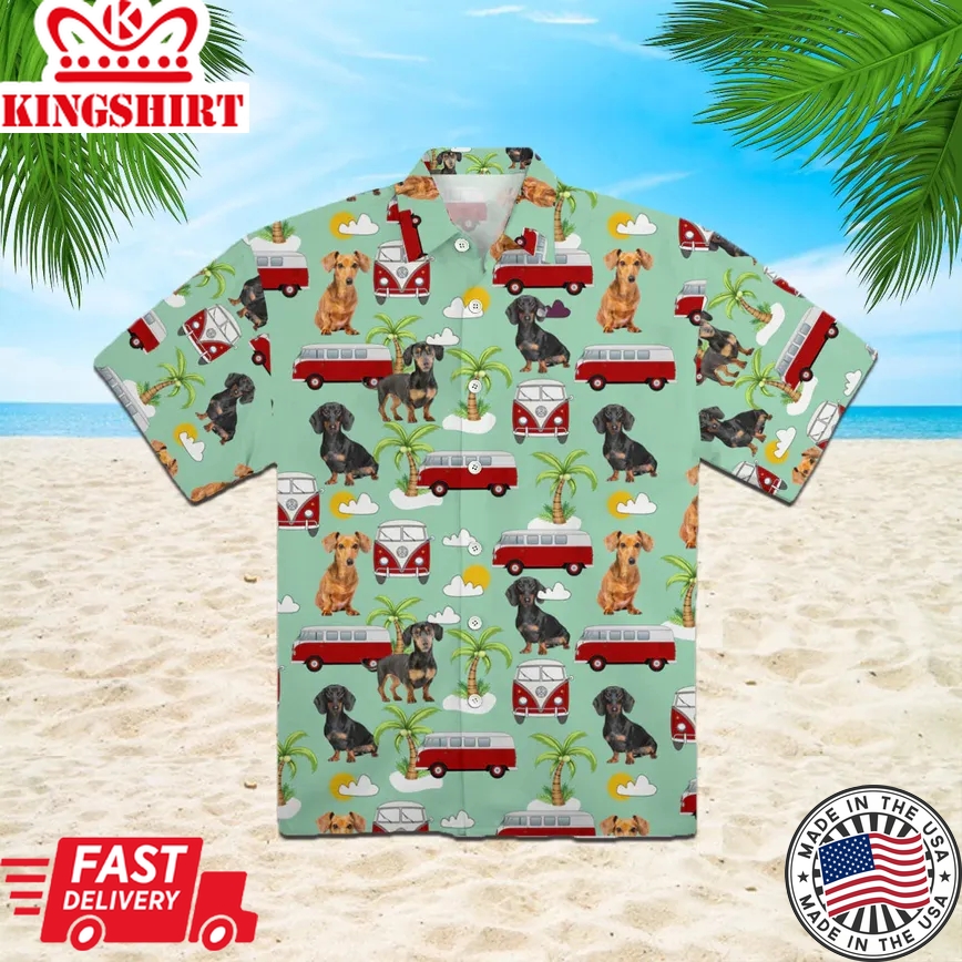 Dachshund Hippie Car Trendy Hawaiian Shirt Aloha Shirt