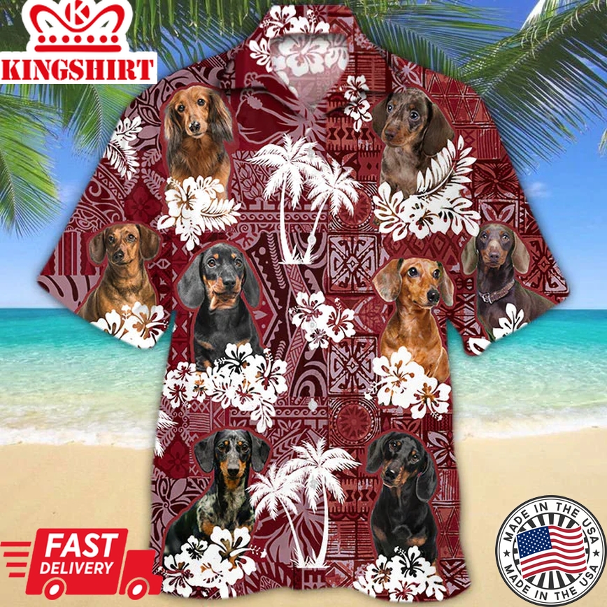 Dachshund Red Trendy Hawaiian Shirt, Gift For Dog Lover Shirts, Animal Summer Shirts, Trendy Hawaiian Shirt Men