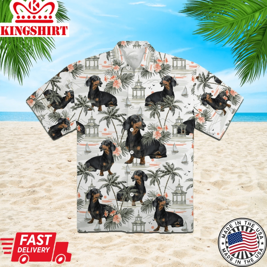 Dachshund Summer Beach Surfing Pattern Trendy Hawaiian Shirt Aloha Shirt