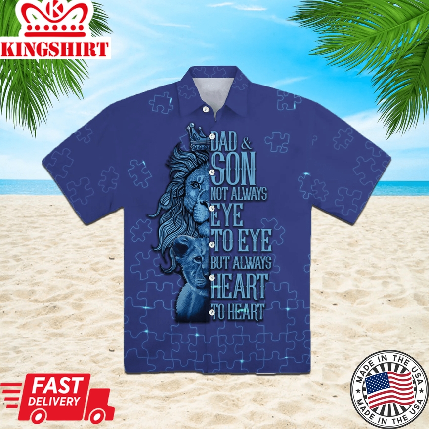 Dad And Son Blue Autism Trendy Hawaiian Shirt Aloha Shirt