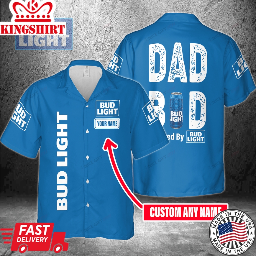 Dad Bod Powered By Bud Light Custom Name Hawaiian Shirt