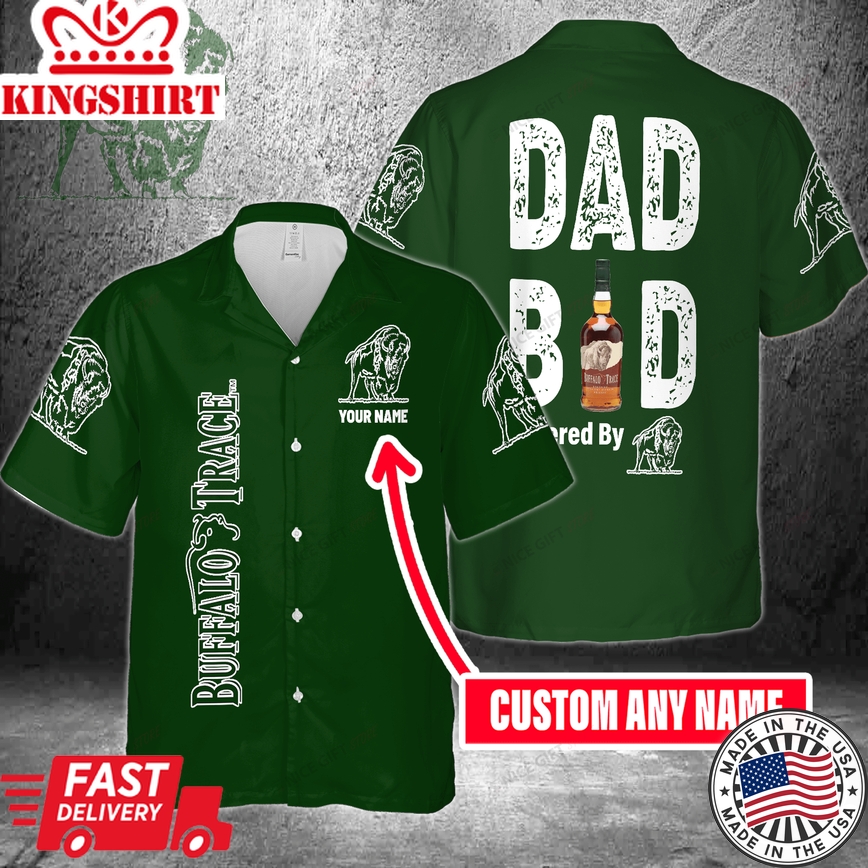 Dad Bod Powered By Buffalo Trace Custom Name Hawaiian Shirt