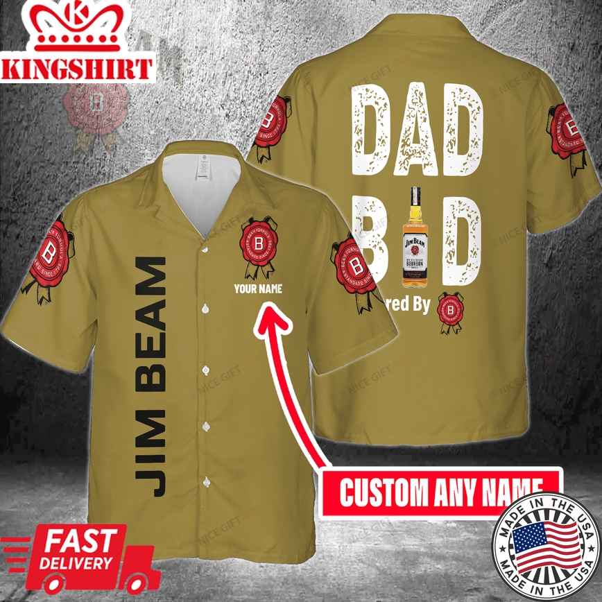 Dad Bod Powered By Jim Beam Custom Name Hawaiian Shirt