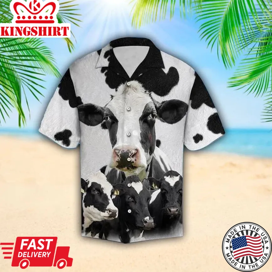 Dairy Cow Texture Trendy Hawaiian Shirt Cows Lover Gift For Farmer Summer Beach Clothing 3D Hawaiian Set For Men And Woman