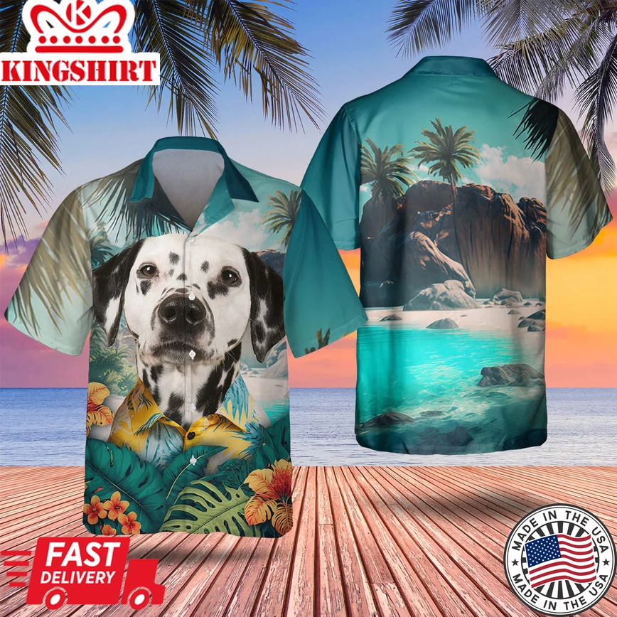 Dalmatian 2 3D Tropical Trendy Hawaiian Shirt, Dog Lover Trendy Hawaiian Shirt, Summer Trendy Hawaiian Shirt For Men And Women