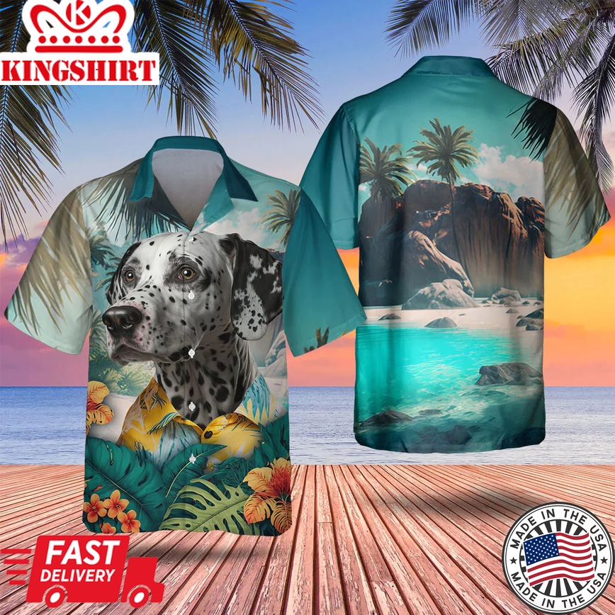 Dalmatian 3D Tropical Trendy Hawaiian Shirt, Dog Lover Trendy Hawaiian Shirt, Summer Trendy Hawaiian Shirt For Men And Women