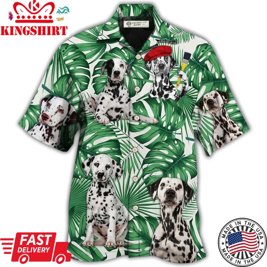 Dalmatian And Tropical Leaf Hawaiian Shirt