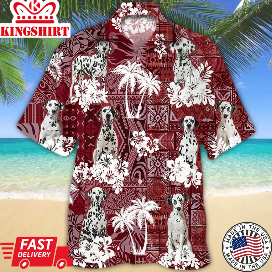 Dalmatian Red Trendy Hawaiian Shirt, Gift For Dog Lover Shirts, Animal Summer Shirts, Trendy Hawaiian Shirt Men