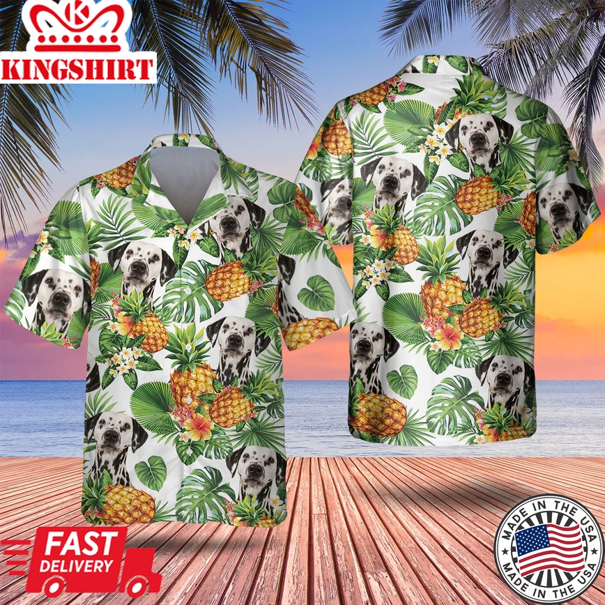 Dalmatian Tropical Pattern Trendy Hawaiian Shirt, Dog Lover Trendy Hawaiian Shirt, Summer Gift For Men And Women