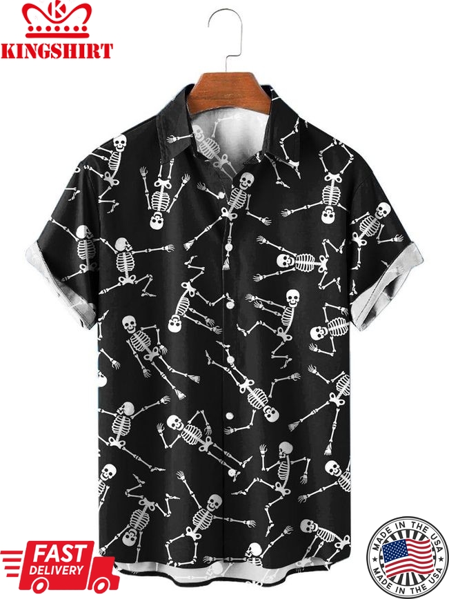 Dancing Skull Print Casual Short Sleeve Shirt