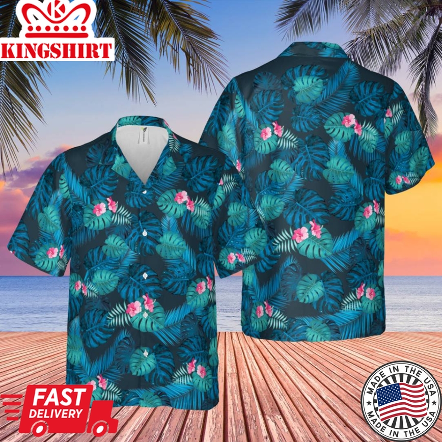 Dark Blue Trendy Hawaiian Shirt, Vintage Beach Shirt