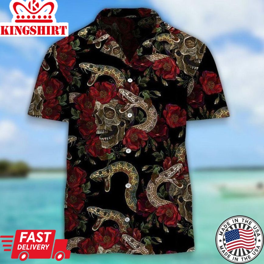 Dark Skull Snake And Roses Aloha Trendy Hawaiian Shirt Summer Gifts