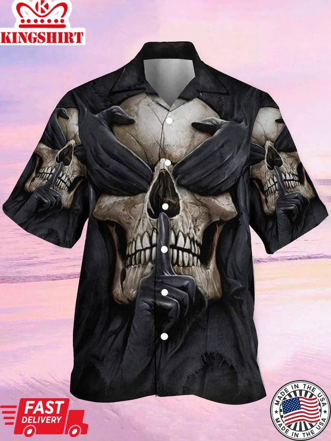 Dark Skulls: Men's Casual Dark Skull Christmas Print Shirt