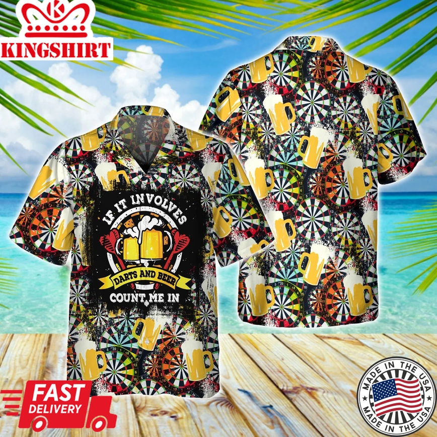 Darts And Beer 3D Trendy Hawaiian Shirt, Funny Beer Tee, I Play Darts Trendy Hawaiian Shirts, Beer Lover Shirt