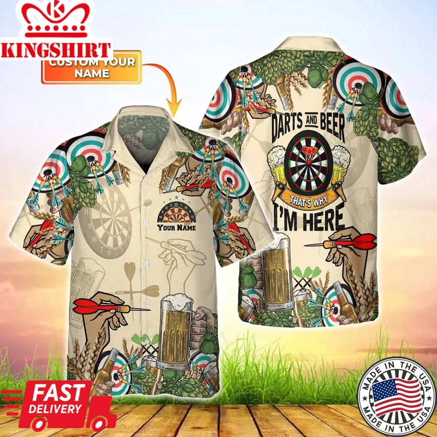 Darts And Beer - Personalized Name 3D Trendy Hawaiian Shirt