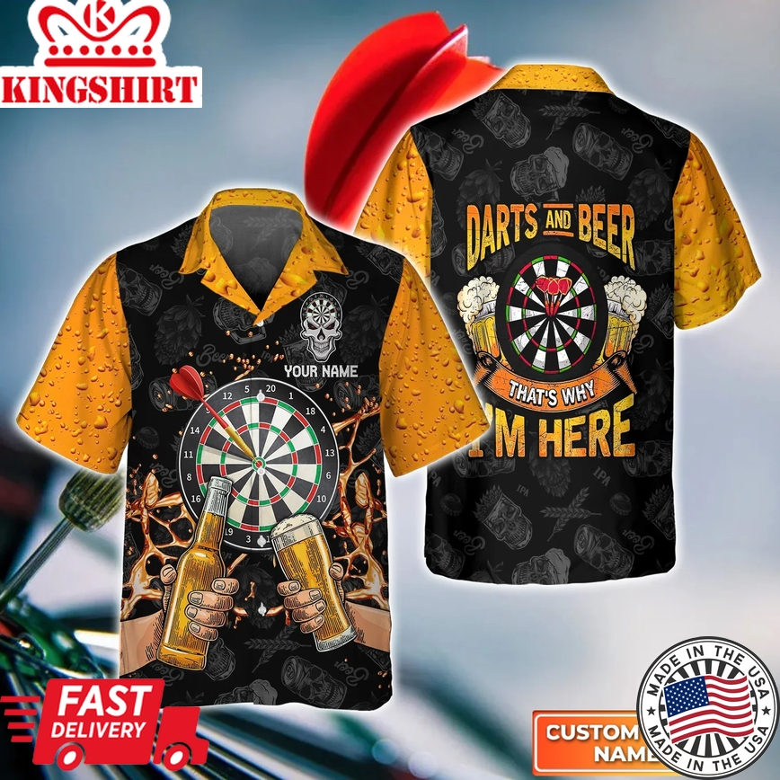 Darts And Beer That's Why I'm Here Gold Trendy Hawaiian Shirt, Darts Trendy Hawaiian Shirt For Men, Women, Darts Team Shirt