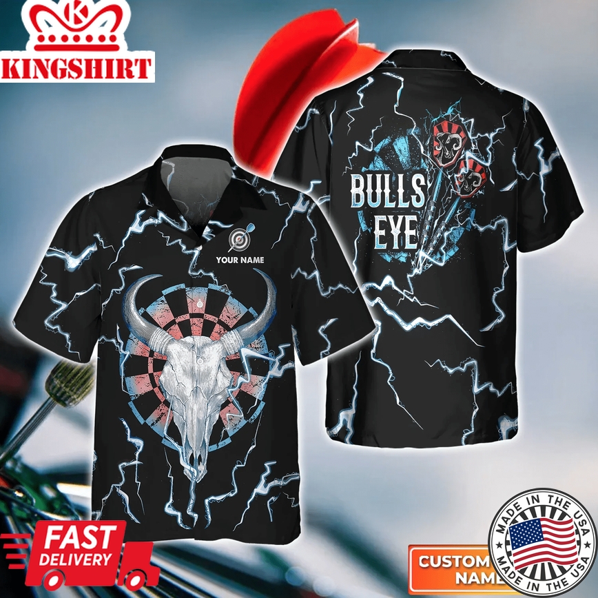 Darts Bullseye Thunder Skull Trendy Hawaiian Shirt, Darts Trendy Hawaiian Shirt For Men, Women, Darts Team Shirt