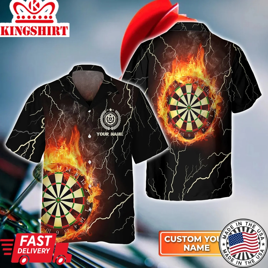 Darts Flame Thunder Lightning 3D Trendy Hawaiian Shirt, Darts Trendy Hawaiian Shirt For Men, Women, Darts Team Shirt