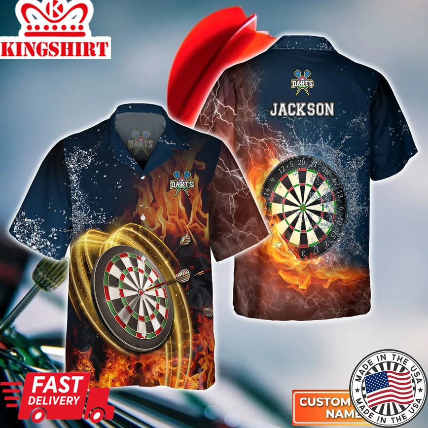 Darts On Fire 3D Trendy Hawaiian Shirt, Darts Trendy Hawaiian Shirt For Men, Women, Darts Team Shirt