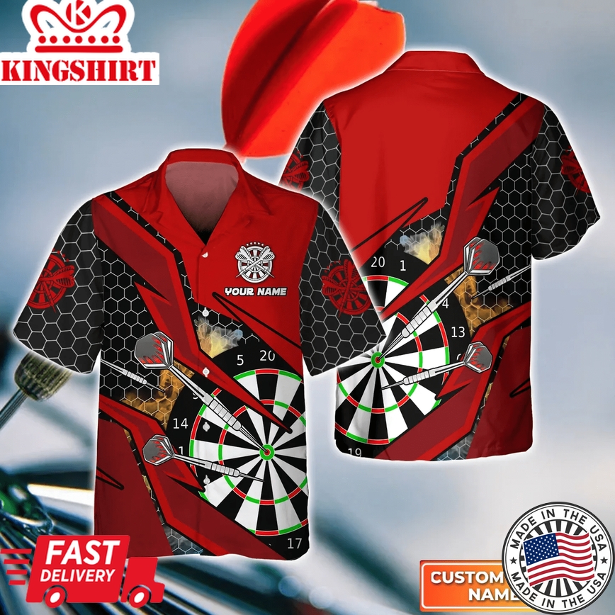 Darts Personalized Name 3D Red Trendy Hawaiian Shirt, Gift For Darts Player