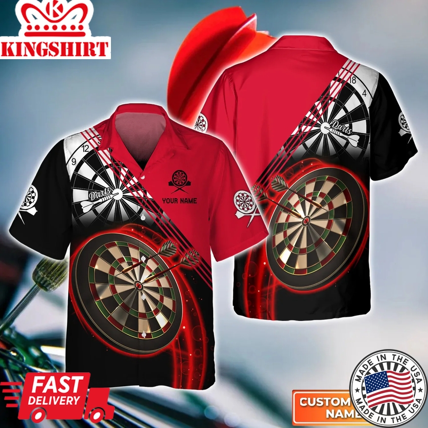 Darts Red Personalized Name 3D Trendy Hawaiian Shirt For Darts