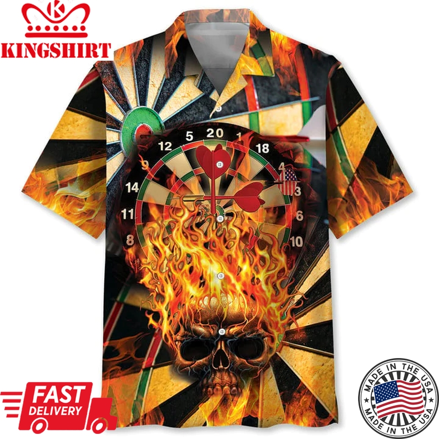 Darts Skull Fire Trendy Hawaiian Shirt, Darts Team Hawaiian Shit For Men, Gift For Darts Player