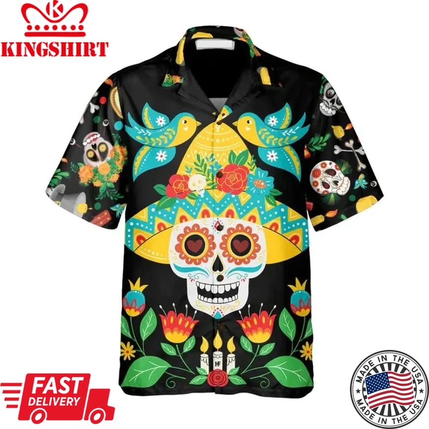 Day Of Dead Sugar Skull And Guitar Trendy Hawaiian Shirt