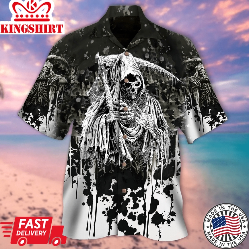 Day Of Death Skull Halloween Trendy Hawaiian Shirt, Unisex Print Aloha Short Sleeve Casual Shirt