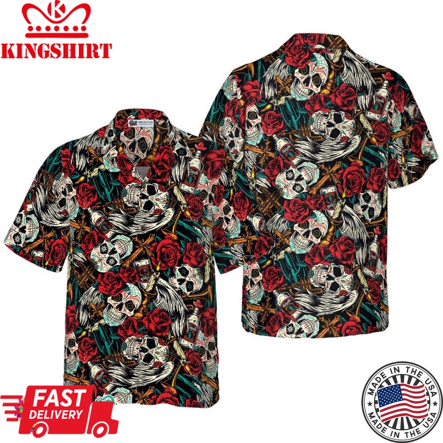 Day Of The Dead Skull Hawaiian Shirt, Best Skull Shirt For Men And Women