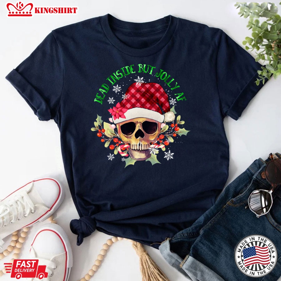 Dead Inside But Jolly Af Santa Skull Christmas T-Shirt