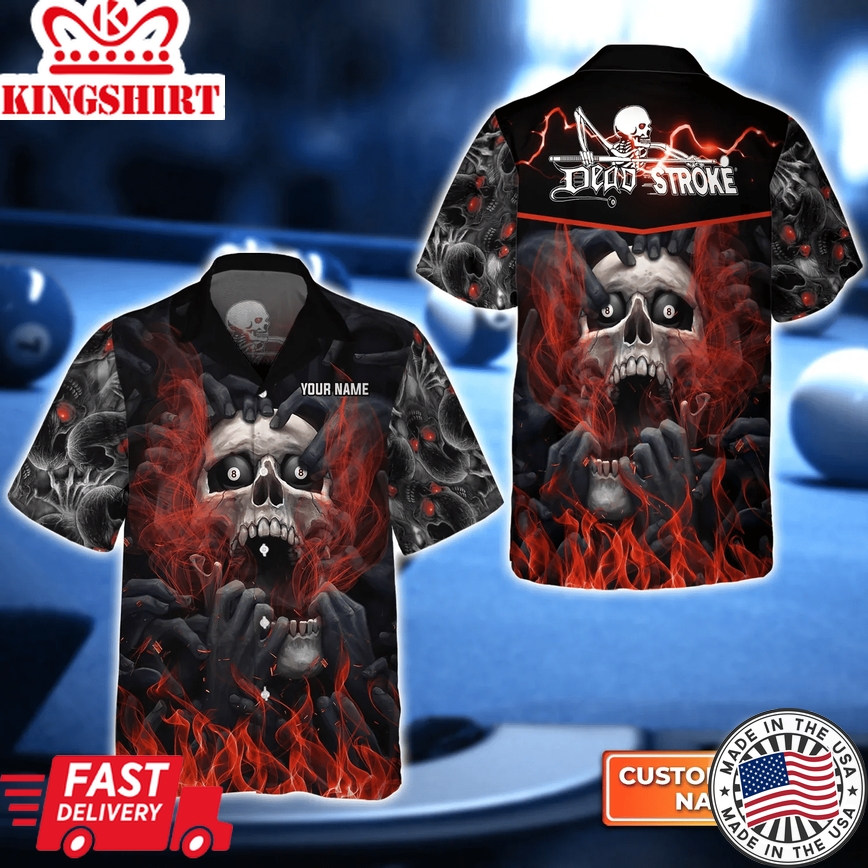 Dead Stroke Pool 8 Ball Skull On Fire 3D Trendy Hawaiian Shirt, Gift For Billiard Players