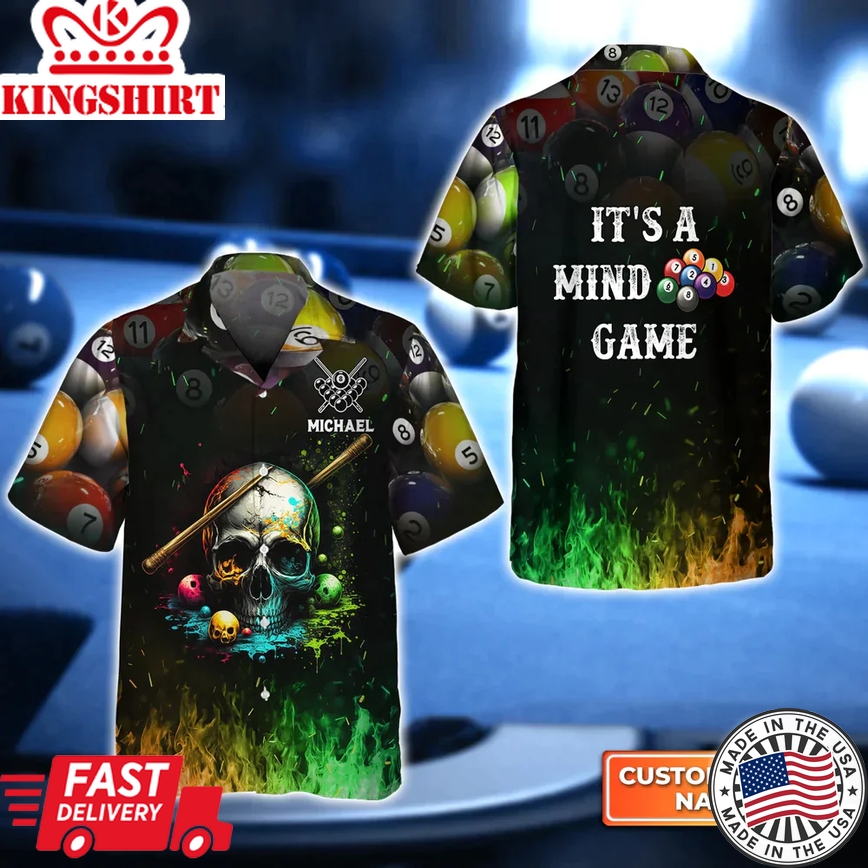 Dead Stroke Skull Billiard On Fire Personalized Name Trendy Hawaiian Shirt