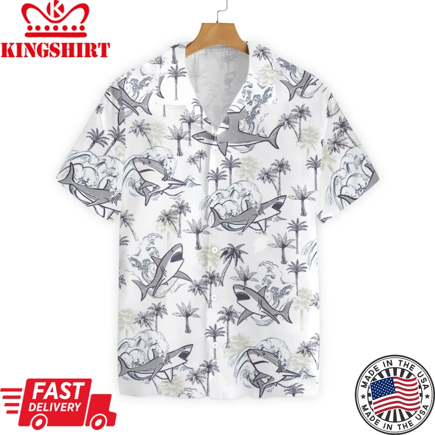 Deep Blue Aloha: Hawaiian Shirt with Shark Design