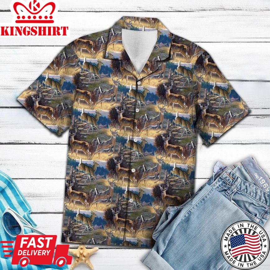 Deer 3D Hunting Shirt Hunting Aloha Shirt Deer Pattern 3D Trendy Hawaiian Shirt