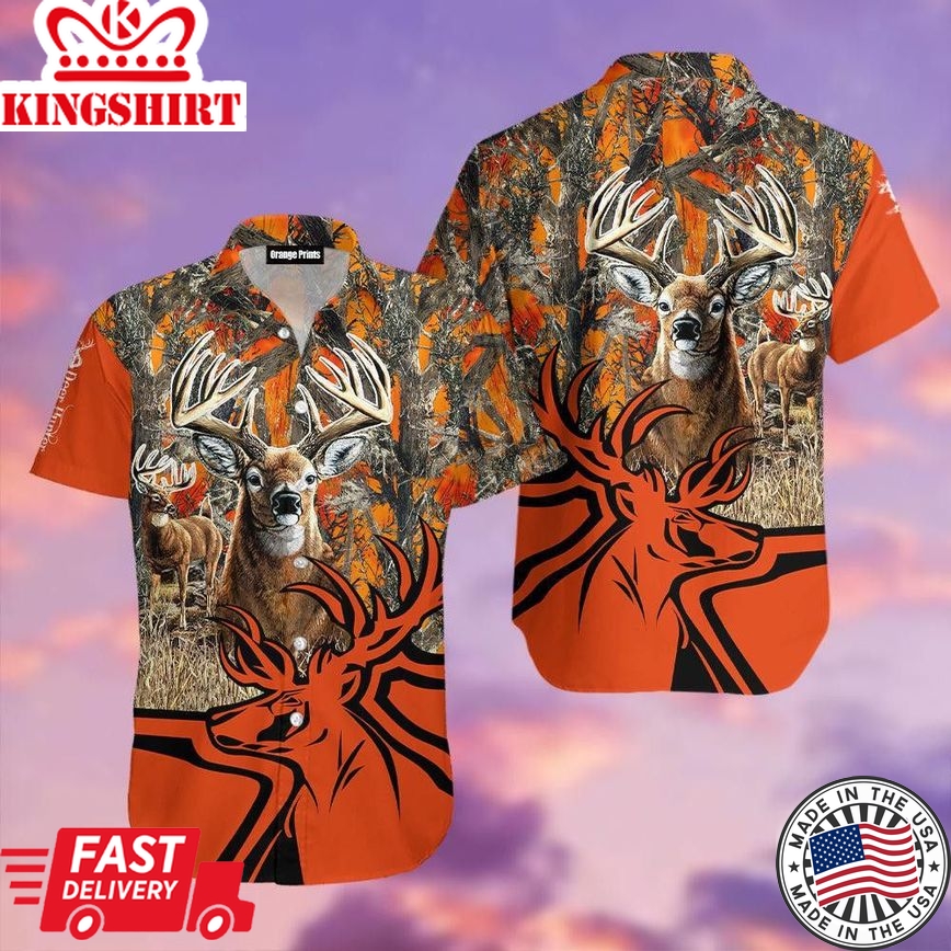 Deer Camo Orange Trendy Hawaiian Shirt For