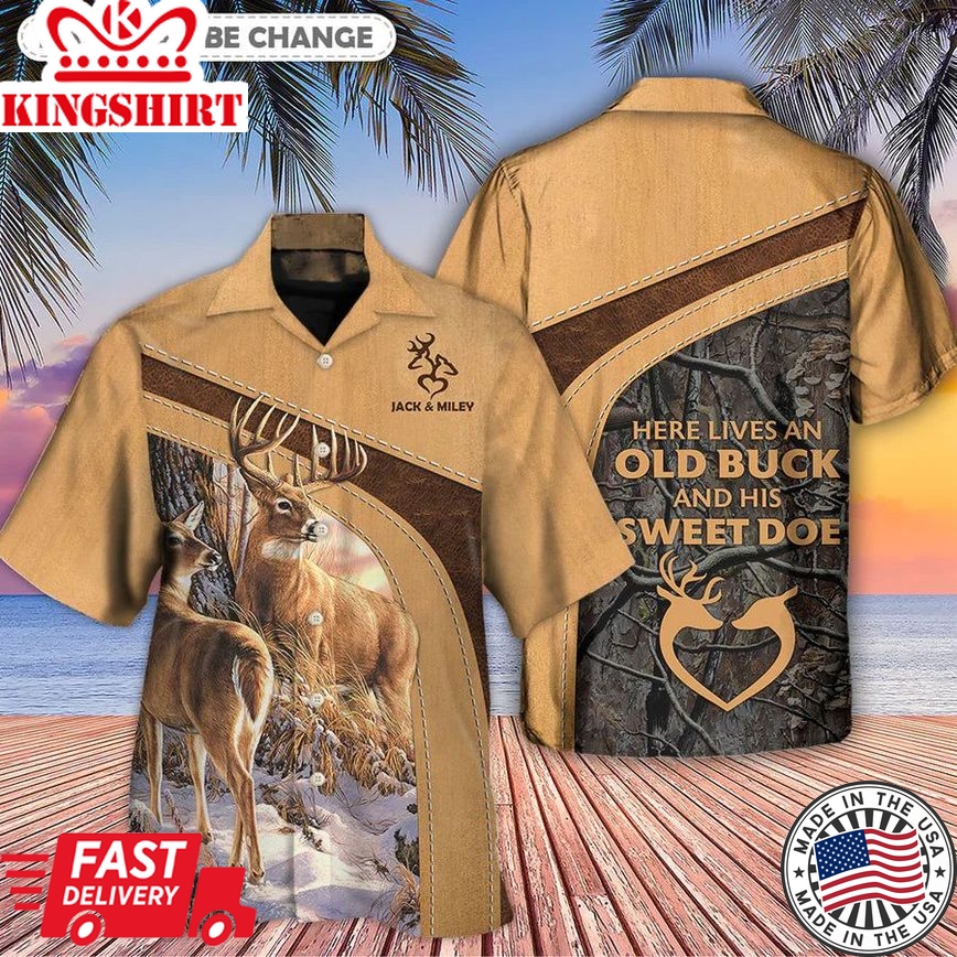 Deer Here Lives An Old Buck And His Sweet Doe Personalized Hawaiian Shirt