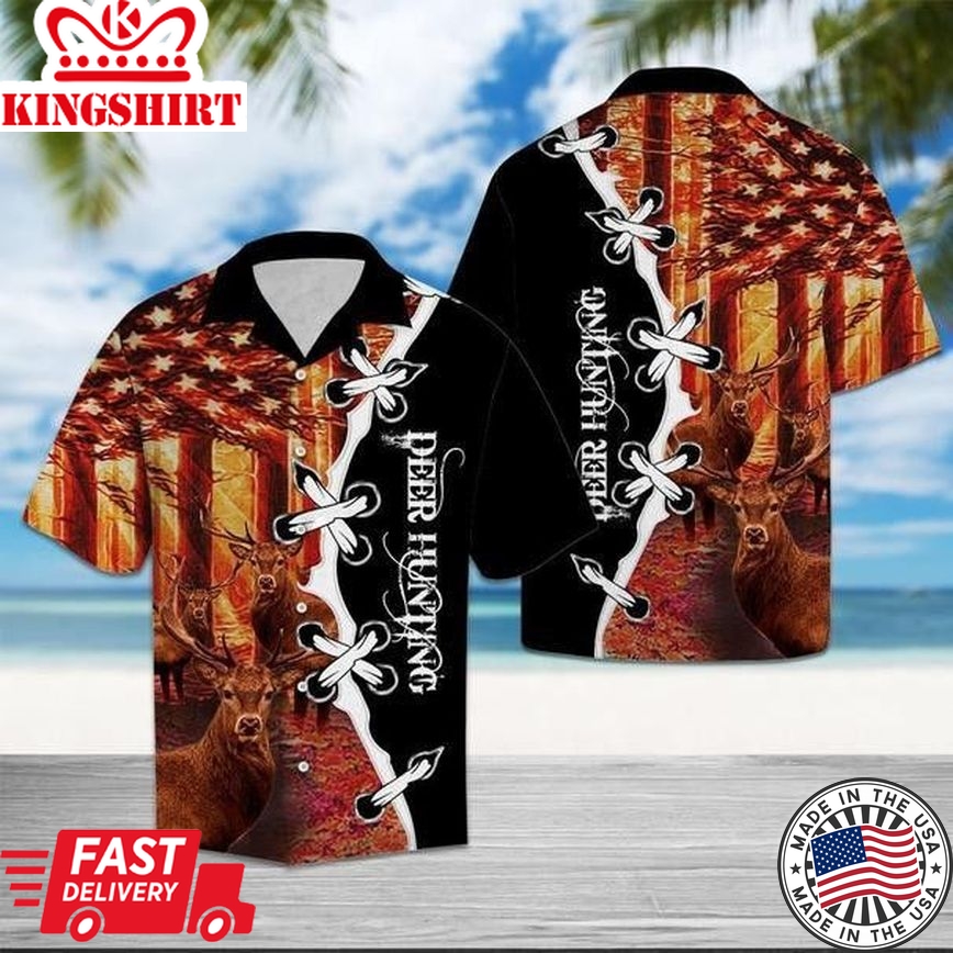 Deer Hunting Aloha U.S Flag All Printed 3D Trendy Hawaiian Shirt