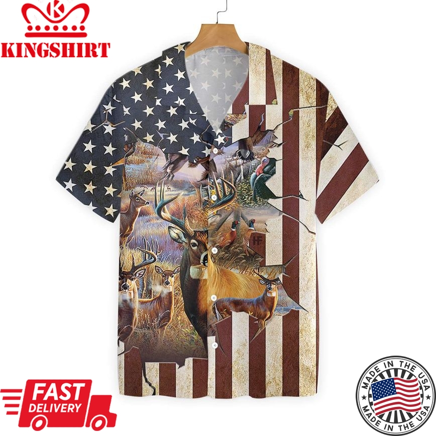 Deer Hunting American Flag Background Trendy Hawaiian Shirt 01