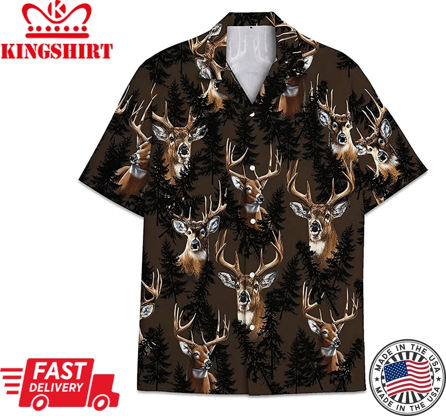 Deer Hunting Pattern Short Tall Trendy Hawaiian Shirt, Button Up Aloha Shirt For Men, Women