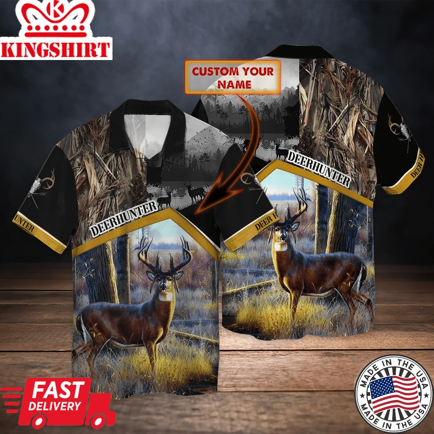 Deer Hunting - Personalized Name 3D Hawaiian, Deer Trendy Hawaiian Shirt For Men