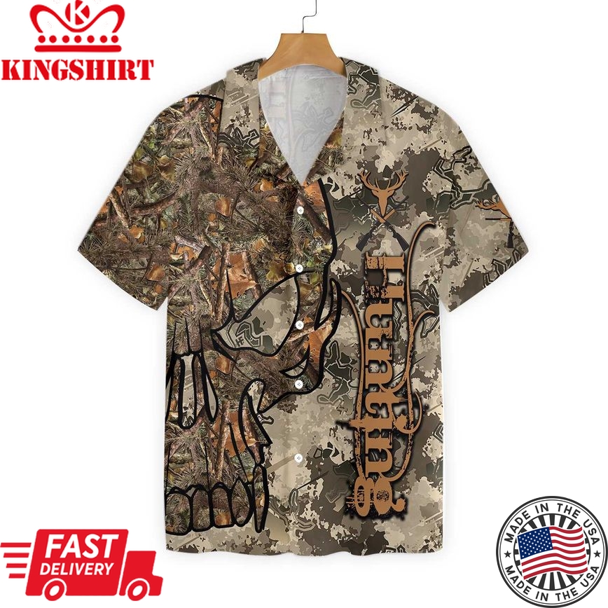 Deer Hunting Shirt Hunting Skull Camo Pattern Background Hawaiian Shirt Adult