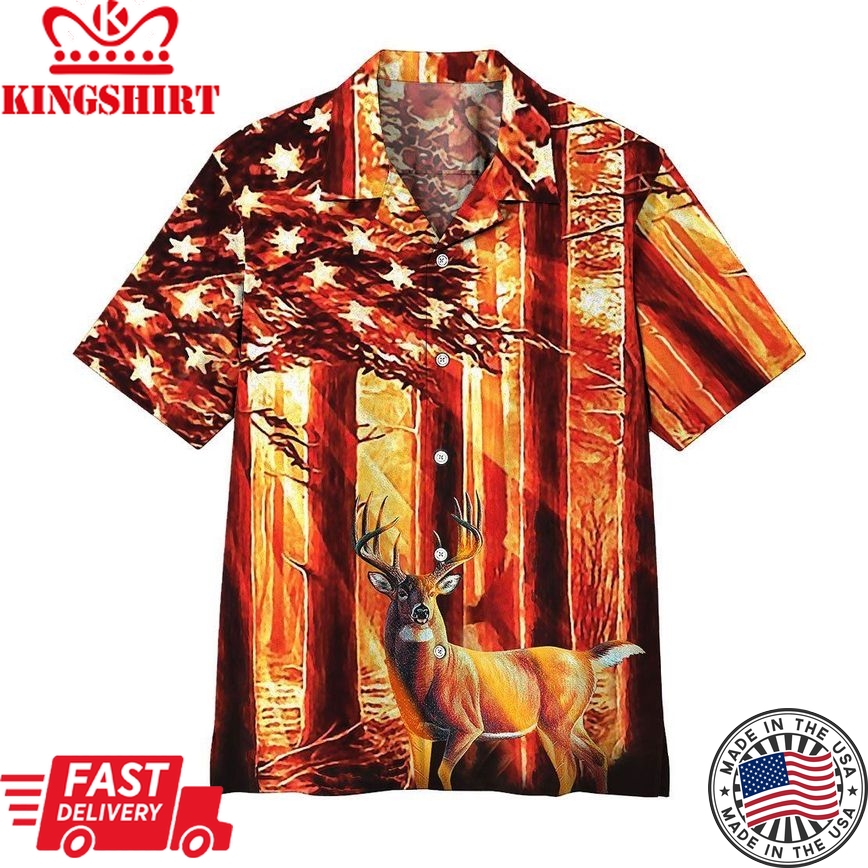 Deer Hunting Shirt Orange Deer Forest Hawaiian Shirt