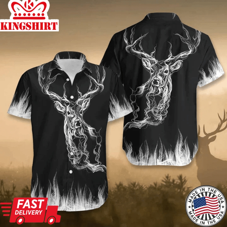 Deer Hunting White Smoke All Printed 3D Trendy Hawaiian Shirt