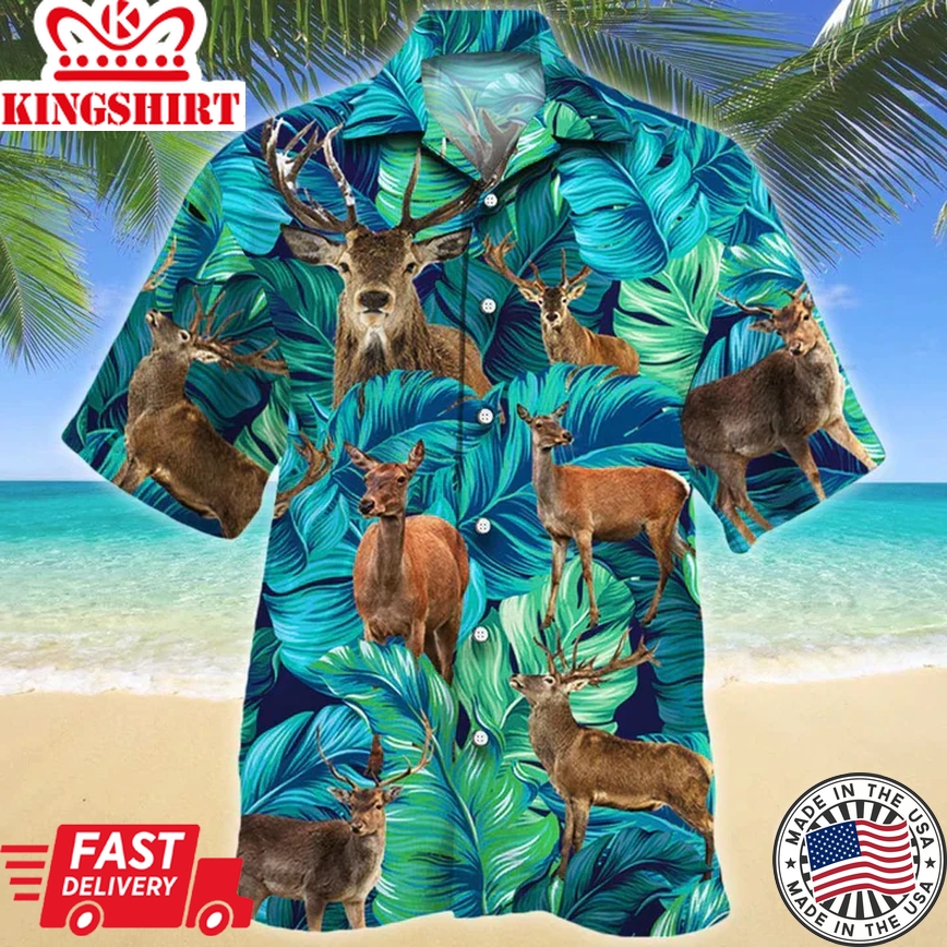 Deer Lovers Trendy Hawaiian Shirt, Tropical Deer Men Trendy Hawaiian Shirts