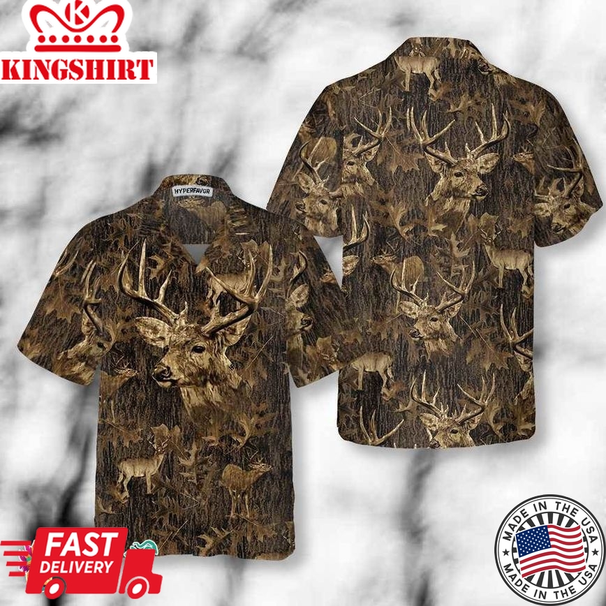 Deer Season Big Buck With Camouflage Pattern Hunting Hawaiian Shirt, Deer Hunting Camo Shirt